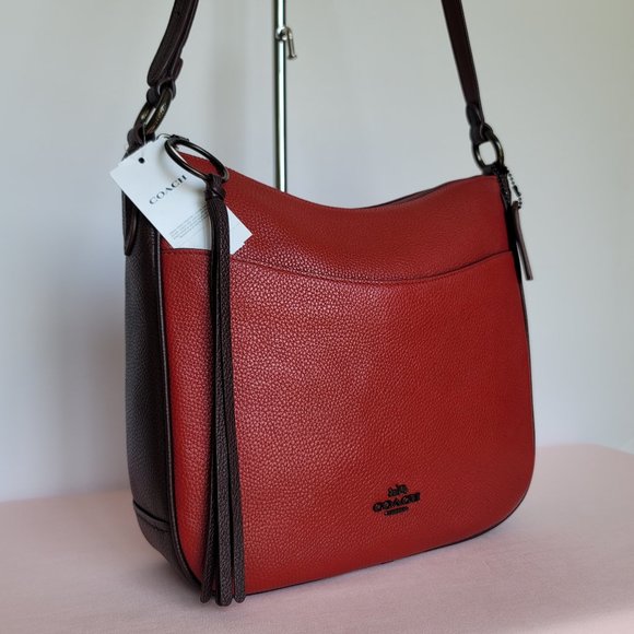 COACH Chaise Colorblocked Pebbled Leather Crossbody- Brick Red Multi 🎈$195. ⭐ - Picture 2 of 16